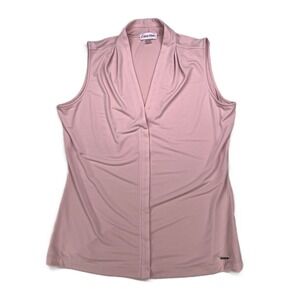 Calvin Klein Women's Jersey V-Neck Shoulder Pleat Sleeveless Top Blush Size M